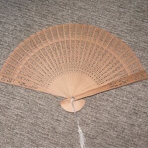 Vintage Wooden Hand Fan with Intricate Cutout Design Asian Decorative Home Accen